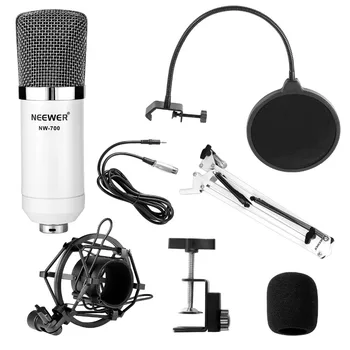Neewer SZ-700 Mikrofon Komplet:(1)Kondenzatorskega Mikrofona+(1)začasno Ustavitev Škarje Roko Stojalo+(1)Pop Filter+(1)Šok Gori(Bela)