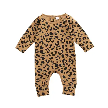 Newborn Baby Dekleta Leopard Romper Dojenčka Dolg Rokav O vratu Priložnostne Enem Kosu Jumpsuit 2020 Jeseni Sleepwear Modne Obleke
