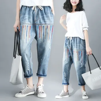 NiceMix korejski vezenje Gleženj-Dolžina visoko pasu svoboden Harem jean hlače oblačila ulične veliki žepi ženska Oblačila