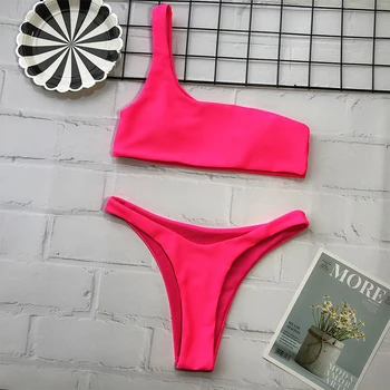 Nove Tangice Bikini Seksi Eno-Ramo Povodcem Bikini Svetle Barve Fluorescenčno Nizko rast Bikini dvodelne Kopalke Ms. Plaži Kopalke