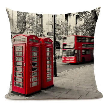 Novi Britanski Stil London Domačega Tekstilnega Dekorativni Kavč, Blazine Kritje Vrgel Blazino Primeru Letnik Bombaž Perilo Roza Rdeče Pillowcases