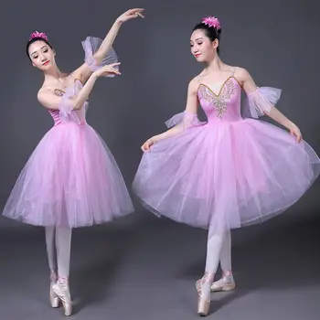 Odraslih Romantični Balet Tutu Vajo Praksi Krilo Swan Kostum za Ženske Dolgo Til Obleka Bela, roza, modra barva Balet Obrabe