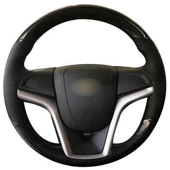 Ogljikovih Vlaken Usnje Črno Usnje Avto Volan Kritje za Chevrolet Malibu 2011-Volt za obdobje 2011-