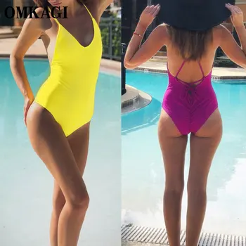 OMKAGI En Kos Kopalke, Kopalke Ženske Seksi Push Up Plavanje kopalke Plažo Monokini 2019 Globoko V Bodysuit Backless