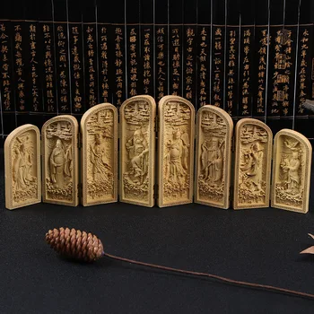Osem Nesmrtni, Zložljivi okvir Les Kiparstvo Feng Shui letnik Kitajski Božično darilo posebno leseno ročno izdelani okraski, ki dodatno opremo