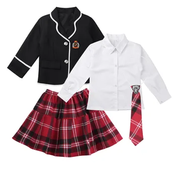 Otroci, Učenci, Otroci, Dekleta Britanskega Sloga Šolsko Uniformo Anime Noša Obleko z Dolgimi Rokavi Suknjič s Srajco, Kravato Mini Krilo Set
