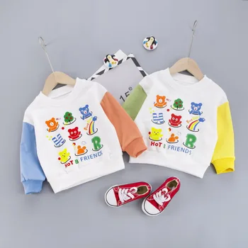 Otrok Bombaž Oblačil Za Pomlad Jesen Baby Fantje Dekle Colorblock Risanka T Shirt Enega Kosa Obleko Otroci Moda Malčka, Trenirke