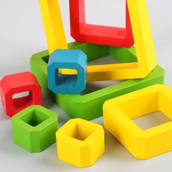 Otrok Lesene Barvne Okvir Zlaganje Igra gradniki Igrače 24Pcs Velike Bloke Geometrijske Montessori Igrače Otroci Darilo
