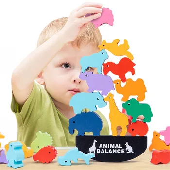 Otrok Montessori Lesene Živalske Bilance Blokov, Družabne Igre, Igrače Dinozaver Izobraževalne Zlaganje Visoko Gradnik Lesa Igrača Za Fante