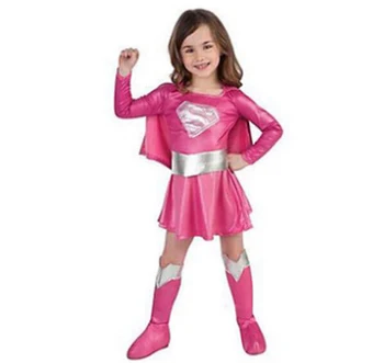 Otrok roza super man kostum dekle obleko za noč čarovnic cosplay stranka super junak kostum z cape čevlji pasu N948