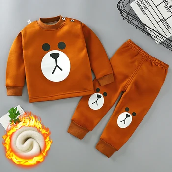 Otroška Oblačila Kompleti za Dekle, 3-8y Plus Žamet Toplotne Perilo Zgostitev Bombaž Baby Fantje Oblačila, Pižame bo Ustrezala Otroški Kostumi