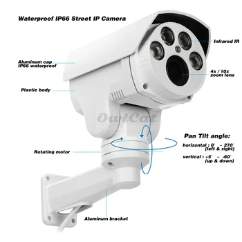 OwlCat HD 2MP 5MP PTZ Bullet IP Kamera na Prostem/Nepremočljiva 10X Povečavo, Samodejno Ostrenje Varnosti Žični CCTV Kamere IR Noč ONVIF RTSP