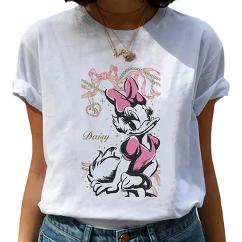 Poletna majica s kratkimi rokavi Ženske Harajuku Disney Natisni Daisy Raca Letnik Ženski Priložnostne Modni T-shirt Bele grafike Vrhovi Oblačila