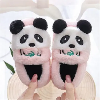 Pozimi Otroci Zaprtih Copate Doma Čevlji Toplo Otroci Flip Flops Fantje Plišastih Žamet Risanka Panda Baby Dekleta Spalnica Priložnostne Čevlji