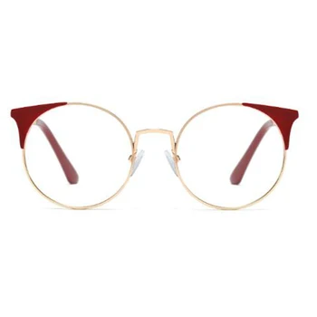 Pregledna Kovinske Okrogle Očala Okvir Lepe Rdeče Mačje uho Eye Glasses Okvir Kratkovidnost Očala Žensk Očala Okvirji Jasno Objektiv