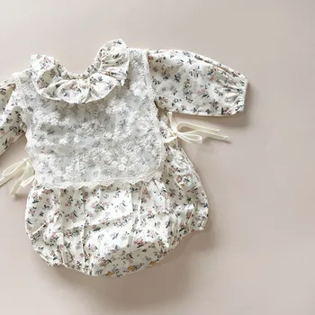 Retro Baby Dekle Cvetlični Romper Pomlad Long Sleeve Vintage Jumpsuit Korejski Baby Dekle, Cvetlični Vzorec, Onesie Pomlad Oblačila Bebe