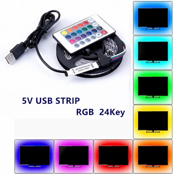RGB LED Trak Svetlobe, USB, 60 Led/m 2835 SMD 5V RGB Barvni Zamenljiva Prilagodljivo Luči LED Trak IR Daljinski upravljalnik Za Stranke Spalnica