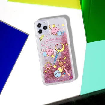 Sailor Moon Zvezde Čarobno Iskrico Tekoče Pravi Bleščice Telefon Primeru Fundas Kritje za iPhone 11 X XS XR Max Pro 7 8 7Plus 8Plus 6