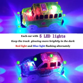 Sijaj Sledenje Vozil s 5 LED Luči, 4 Pack Zamenjava Dirke Avtomobilov, ki so Združljive z Dinozaver Skladbe in Skladbe Magic