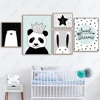 Smešno Panda Zajček Plakat Otročji Star Abeceda Umetnosti Abstraktno Ozadje Platno Barvanje, Tiskanje Slike Dekoracijo Doma Otroška Soba