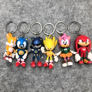 Sonic slika Keychain 6pcs/veliko 5 cm PVC Dejanje Slika Sonic Igrače Keyring Model Igrača Za Otroke Rojstni dan Božično Darilo