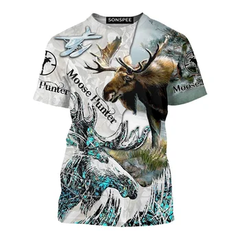 SONSPEE 3D Tiskanja Losa, Lov moška T-shirt Smešno Divje Živali Moose Tshirt Priložnostne Poletje Kratkimi Rokavi, Unisex Hip Hop Majica Tee