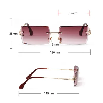 Sončna očala Ženske Retro Majhen Pravokotnik Rimless Kvadratnih sončne Očala za Poletje Slog, Ženski UV400 Zelena Modra Rjava Očala Droshipping