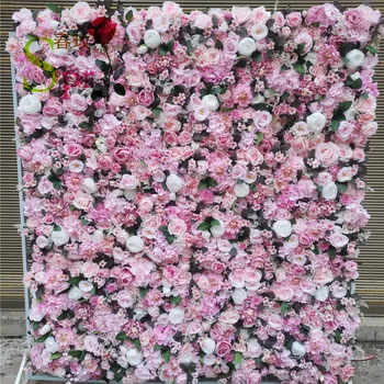 SPR Top prodajne roll up krpo nazaj vroče roza svileni cvet steno za poroko ozadje dekoracijo