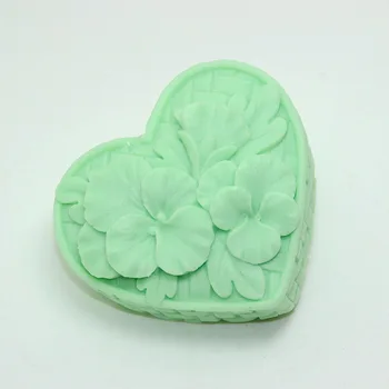 Srce Milo silikonsko plesni Cvetlični Vzorec, tkane 3D Milo Izdelavo kalupov