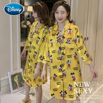 Strip Disney Mickey Princesa Natisnjeni Pižamo Ženske Poletje Srčkan Jopico Nightdress Dame Plus Maščobe Plus Velikost Domov Storitev