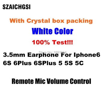 SZAICHGSI debelo 100 kozarcev Bele Slušalke Z Daljinskim & Mic Za apple IPhone 6 6 Plus 6s plus 5S 5 v kristalno trgovina na drobno polje paket