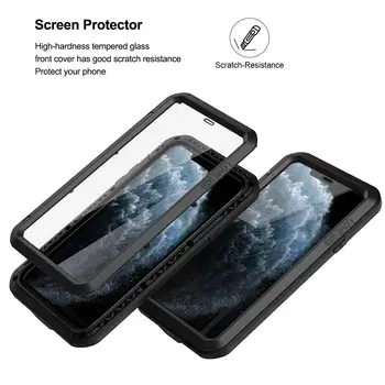 Težka Zaščitna torbica Za iPhone 11 11Pro s steklenimi film Primeru Shockproof Kovinski Oklep Kritje za iPhone 11 Pro Max
