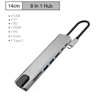 Tip-C Hub Razširitveno Postajo Prenosni Večnamenski 8 v 1, USB 3.0, HDMI, RJ45 PD USB Prenosni računalnik Apple Mac Laptop Polnjenje Univerzalni