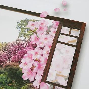 Trgovina na drobno 3D Okno Sakura Breskov Cvet Cvet Art Stenske Nalepke Odstranljive Nalepke Zidana