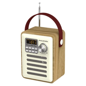 UKV-Radio Retro Lesena Škatla, Radio z Ročajem z Bluetooth Zvočnik Funkcijo