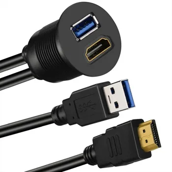 USB 3.0 & HDMI na HDMI + USB3.0 AUX Razširitev Armaturna Plošča Nepremočljiva Avto Podometno Montažo, Kabel Za Avto, Čoln in motorno kolo - 3 m
