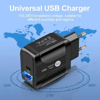 USB PD 18W hitro polnjenje 3A QC 3.0 Mobilni Telefon Polnilnike, USB tip C realizacij 2 v 1 napajalni adapter ustrezala EU in ZDA UK vtičnico