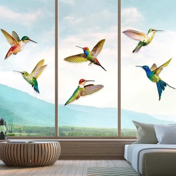 Ustvarjalne Stekla Decals Hummingbird Barvanje Nalepke, ki Niso Lepilo Proti trčenju Okno Oklepa, da se Prepreči Ptica Stavke 6PCS