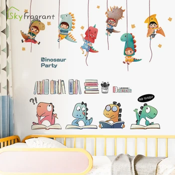 Velike stenske nalepke srčkan dinozaver kombinacija doma samolepilne otroci soba dekoracijo otroška spalnica postelji dekor študija nalepka