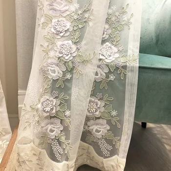 Vijolična lepe vezenine cvet voile bež luksuzni reliefni elegantno žamet okno zaslon til zavese za dnevno sobo MY457D