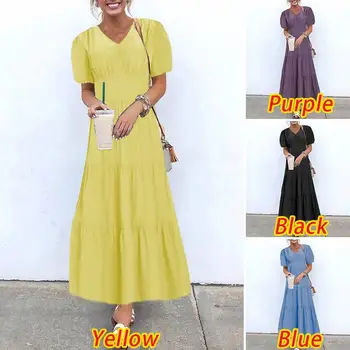 VONDA 2021 Poletje Oblačenja Žensk Kratek Sleeve Solid Color Maxi Vestidos Priložnostne Počitnice Stranka Dolge Obleke, Plus Velikost Plaži Sundress