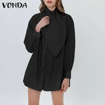 VONDA Jeseni Mode Bluze 2021 Ženske Priložnostne Dolg Rokav Ohlapne Srajce Plus Velikost Barva Bohemian Blusas Femme Tops S-5XL