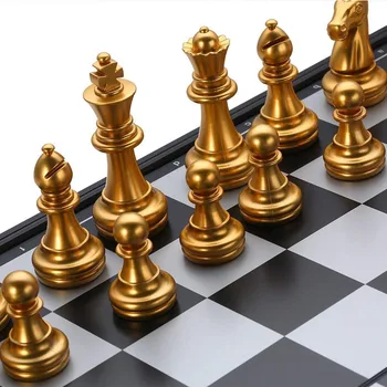 Vroče Zložljiva Magnetni Potni Šah Set Za Otroke in Odrasle, Šah, družabne Igre 25x25cm (Gold&Silver Šahovske Figure)