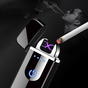 Windproof USB Lok Vžigalnik za Cigarete Plazme Brezplamensko za Polnjenje Električni Vžigalnik za Sveča z Power LED Zaslon