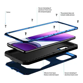 Za Oneplus 8T Telefon Primeru, Trdi Aluminij Kovinski Pokrov z Kaljeno Steklo Screen Protector Težka Lupini En Plus Dodatki