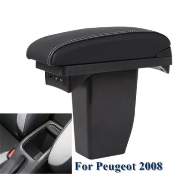 Za Peugeot 2008 armrest box +3USB Črno Usnje Center Novo breme Škatla za Shranjevanje Spremembo Auto deli orodja armrest polje