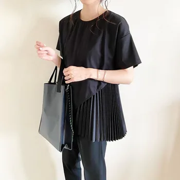 Črna Majica Classic Design Korejski Japonska Naguban Mozaik Poletje Kratek Rokav Vrh Tees Ženski Priložnostne Svoboden Osnovne Dekleta Tshirt
