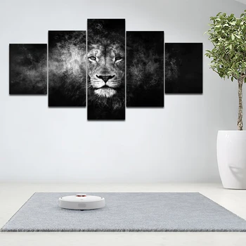 Črni in Beli Lev 5 Plošče /Set Platno Stensko Slikarstvo Umetnost Plakatov, Tiskanje Živali Slike Za dnevno Sobo Cuadros Dekoracijo