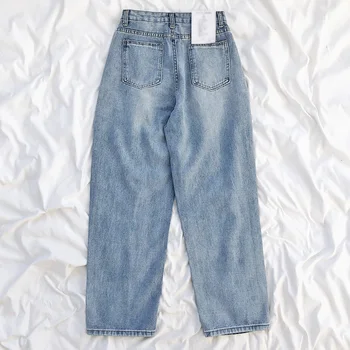 Ženske Jeans 2021 Pomladni Vintage Klasičnih Y2k Ulične E Dekle Visoko Pasu Hlač Vrečasta Femme Naravnost Hlače Za