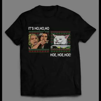 Ženske kričati na mačka meme Grda Božič je Ho ho Hoe motiko majica s kratkimi rokavi Moški T-Shirt